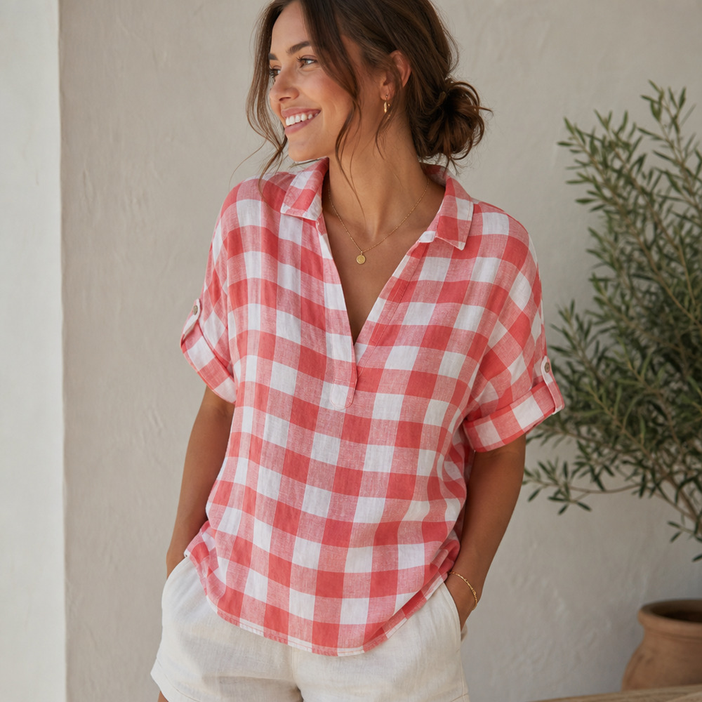 C&C California Linen Red & White Gingham Top XS